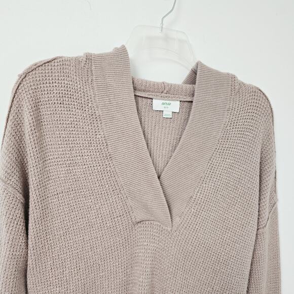 Aerie Sweater X-Small Womens Thermal Hooded Cozy Up Pullover Gray Waffle Stretch - Picture 2 of 12